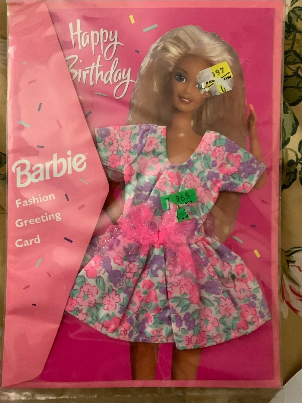 Vintage Barbie Pink Floral Dress Birthday Greeting Card sealed.